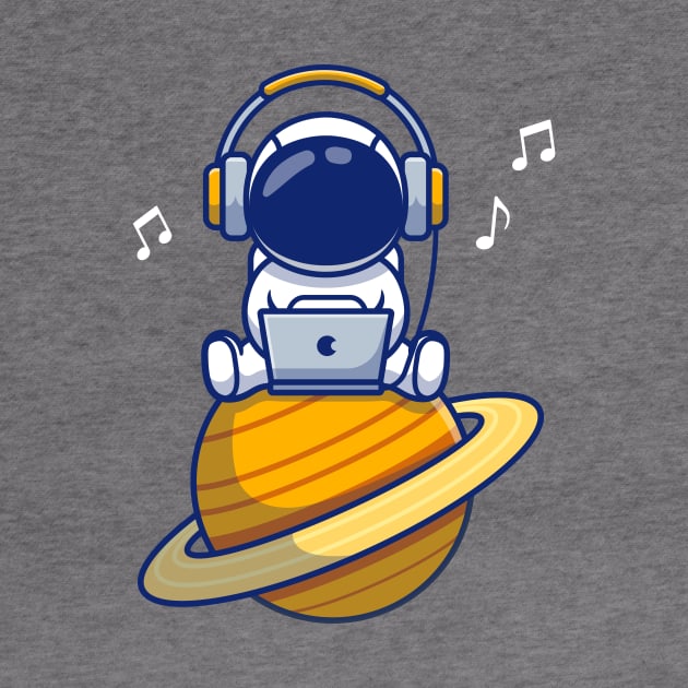 Cute Astronaut Listening Music With Laptop And Headphone by Catalyst Labs